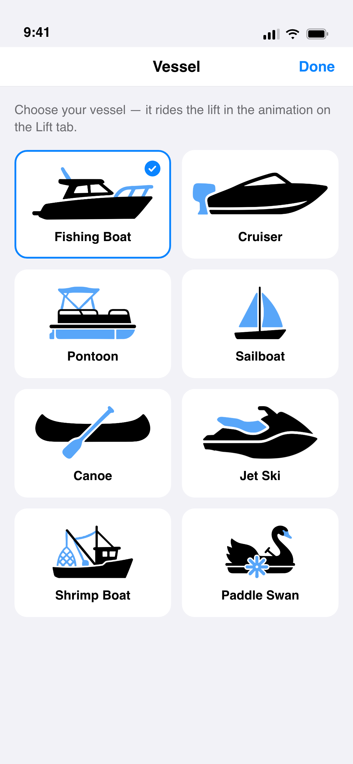 Choosing your vessel in the GEM Remotes app